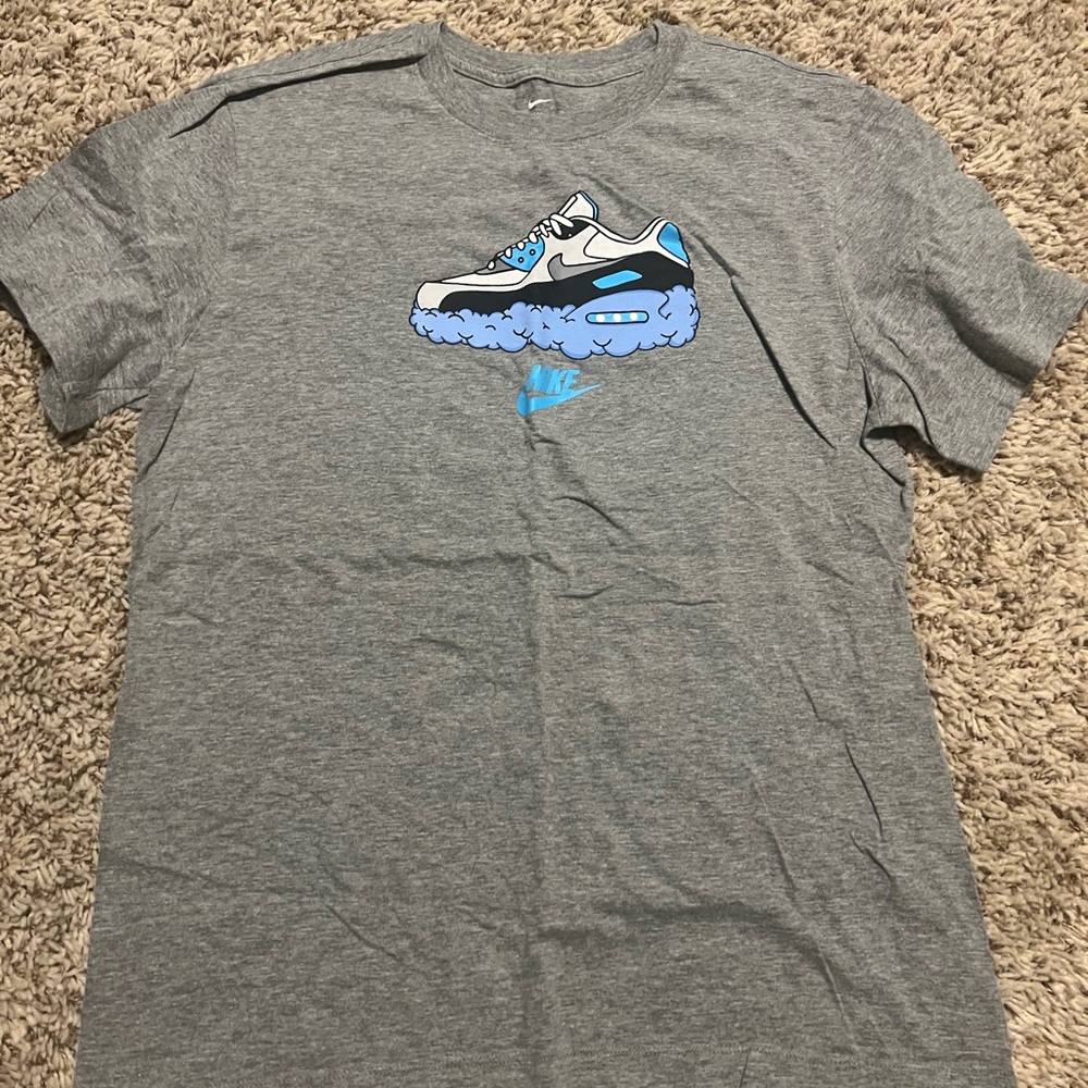 Nike Heather Gray Tee with Blue Sneaker Design
